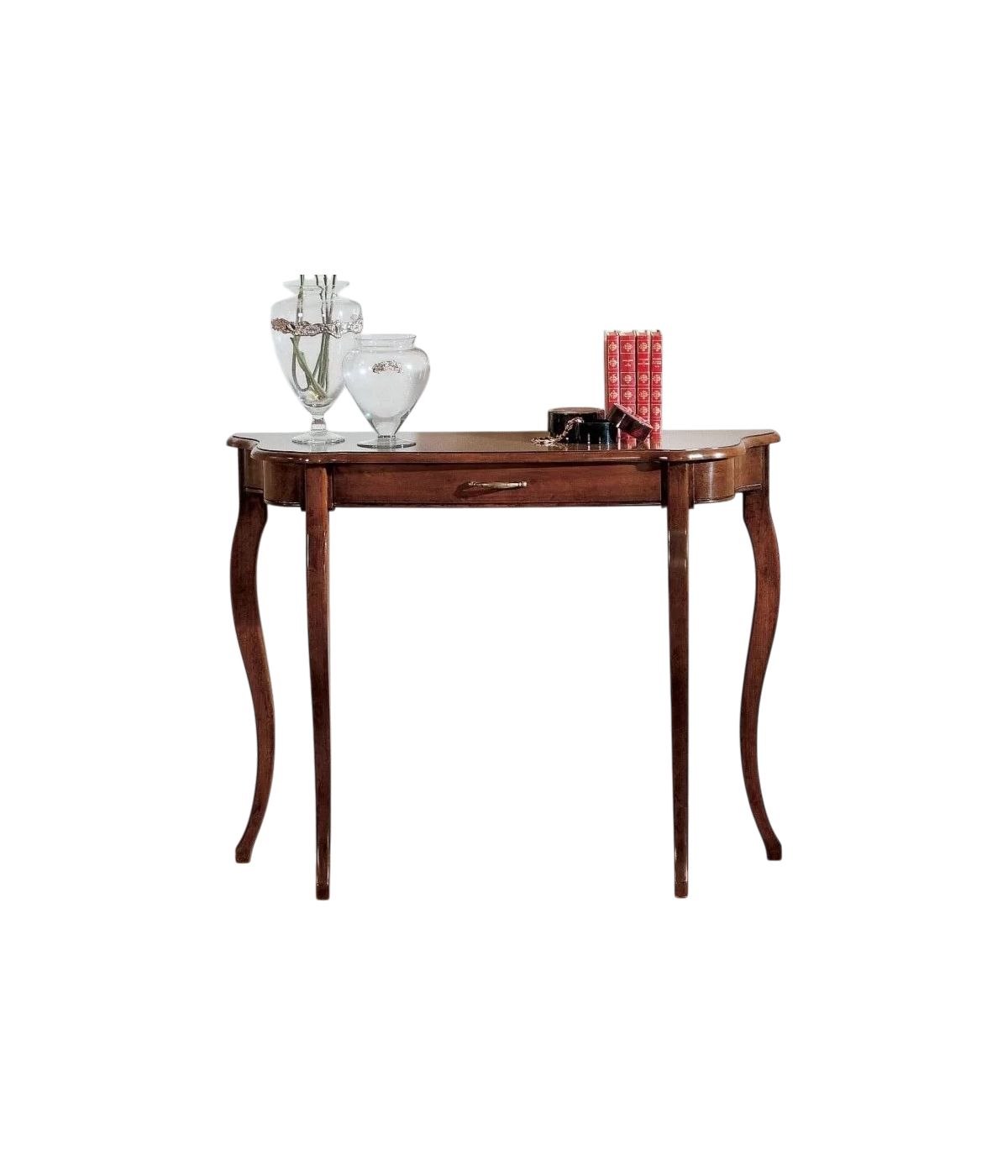 Consolle 700' 1 cassetto arte sagomata legno tinta noce 103X37x80