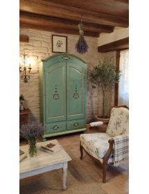 Armadio Classico 2 Ante Shabby legno verde con decori 125x61x200