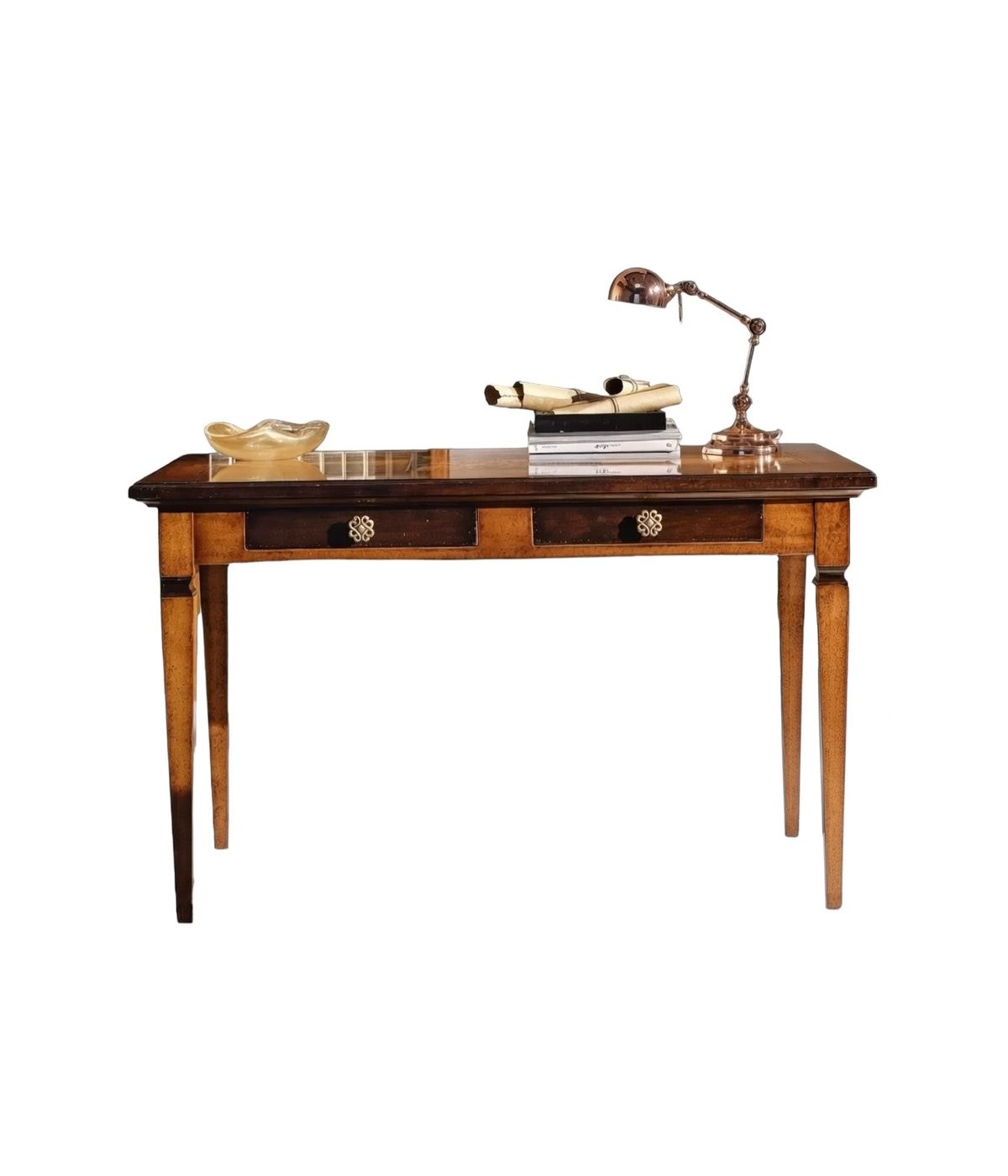 MOBILI 2G - SCRIVANIA CLASSICA 2 CASSETTI 2 TIRETTI IN LEGNO BICOLORE 129X69x78