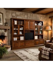 MOBILI 2G - PARETE ATTREZZATA IN LEGNO TINTA NOCE 300X49X228 vista laterale