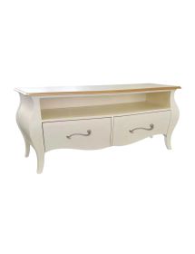 Mobile Porta Tv Bombato Legno Shabby crema e oro 141x45x62