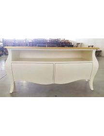 Mobile Porta Tv Bombato Legno Shabby crema e oro 141x45x62