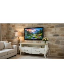 Mobile Porta Tv Bombato Legno Shabby crema e oro 141x45x62