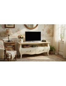 Mobile Porta Tv Bombato Legno Shabby crema e oro 141x45x62