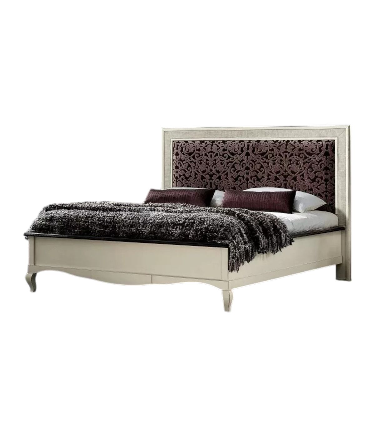 MOBILI 2G - Letto matrimoniale Classico imbottito Legno Bianco shabby 182x211x130 vista frontale