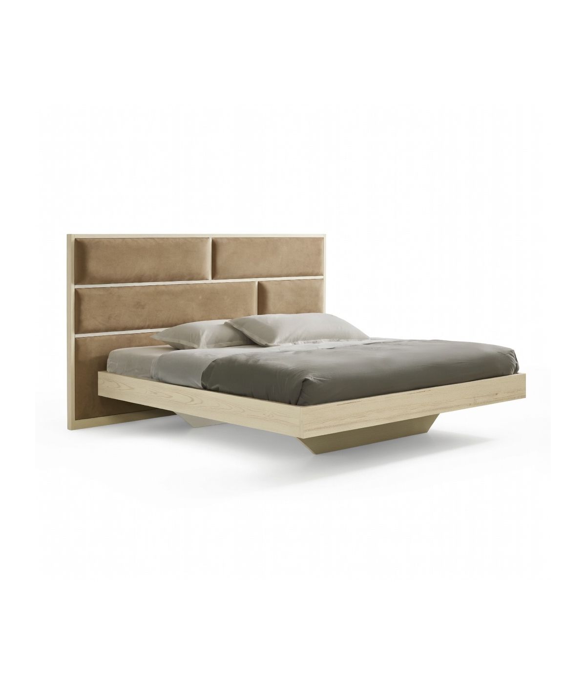 MOBILI 2G - Letto matrimoniale imbottito tessuto legno rovere 205X205X120 VISTA FRONTALE