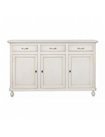 Credenza 3 porte 3 cassetti legno shabby bianco anticato maniglia porcellana 150X45X98