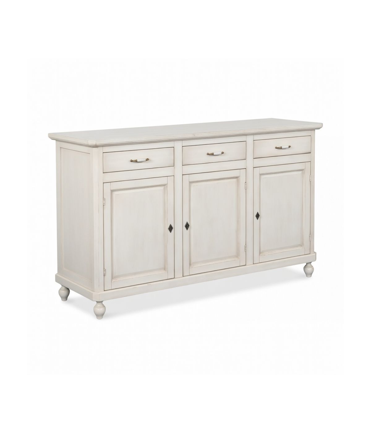 Credenza 3 porte 3 cassetti legno shabby bianco anticato maniglia porcellana 150X45X98