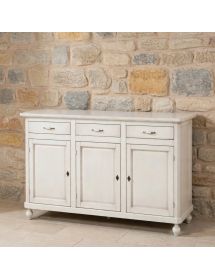Credenza 3 porte 3 cassetti legno shabby bianco anticato maniglia porcellana 150X45X98