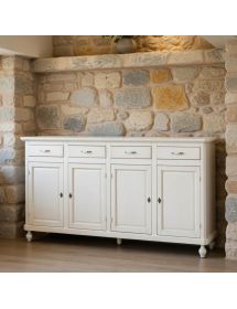 Credenza 4 porte 4 cassetti legno shabby bianco anticato maniglia p...