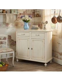 Credenza 2 porte 2 cassetti legno shabby bianco anticato maniglia porcellana 105X45X98