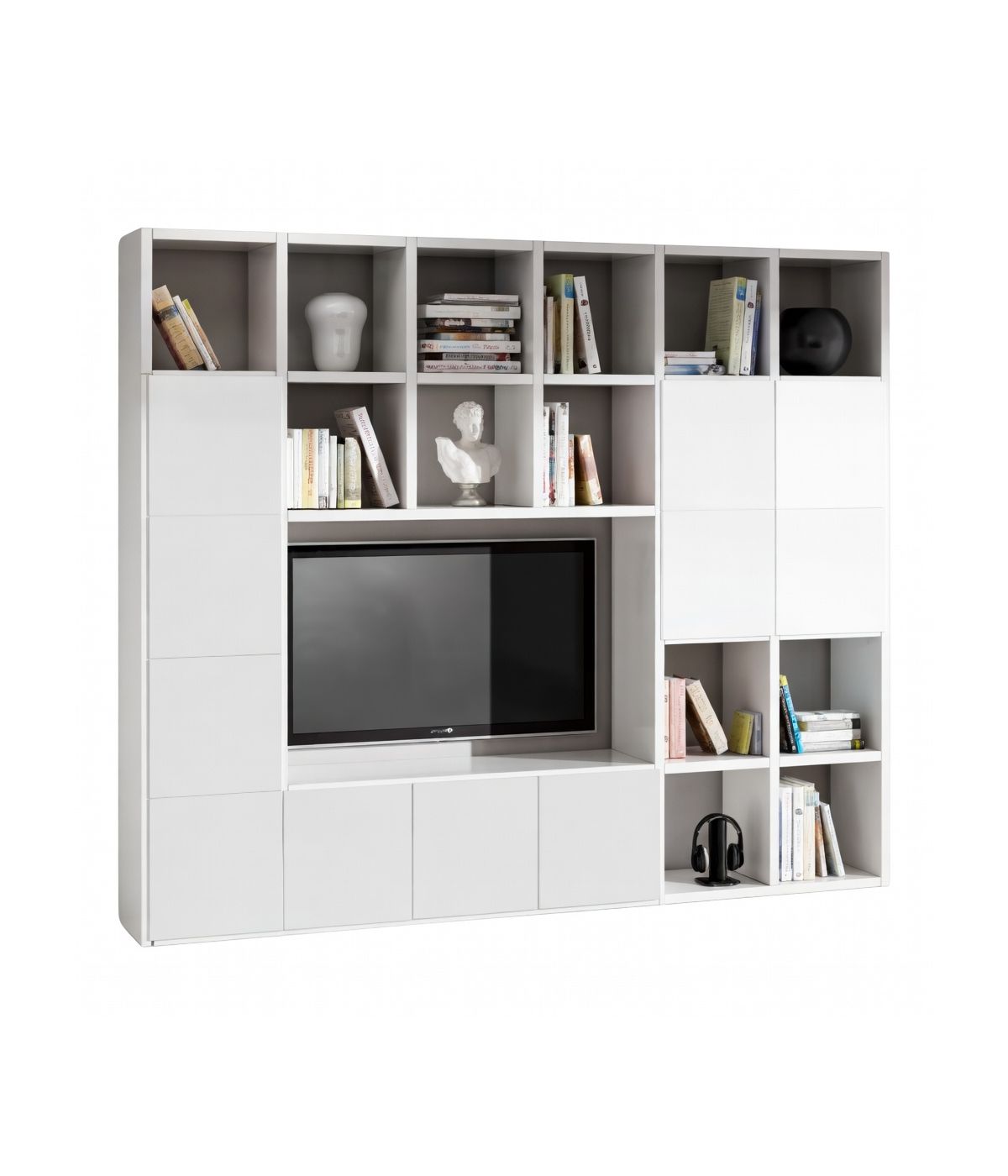 Parete attrezzata moderna frassino bianco  L261 P30 H218