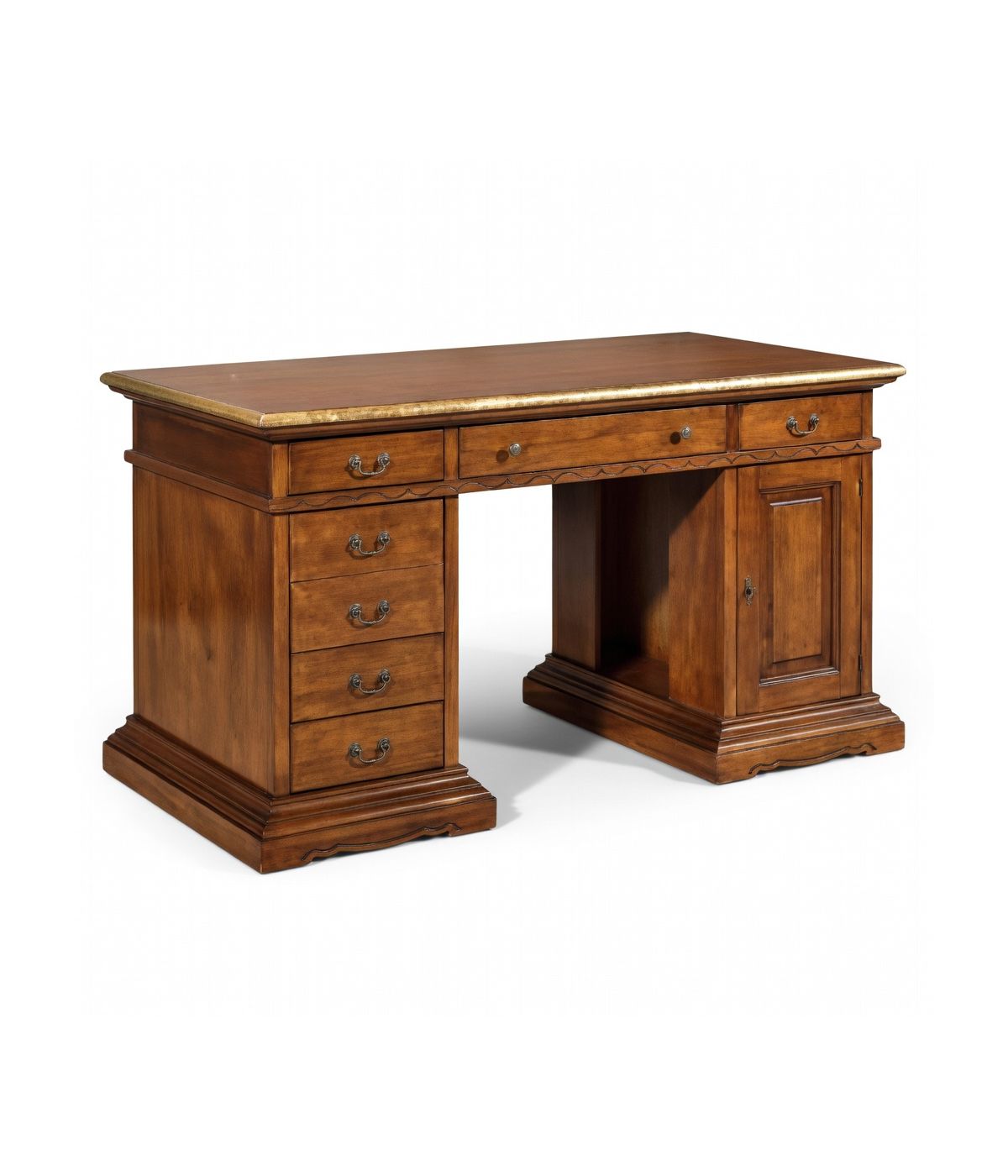 SCRIVANIA PORTA PC 6 CASSETTI LEGNO BASSANO PROFILO FOGLIA ORO 160X80X85