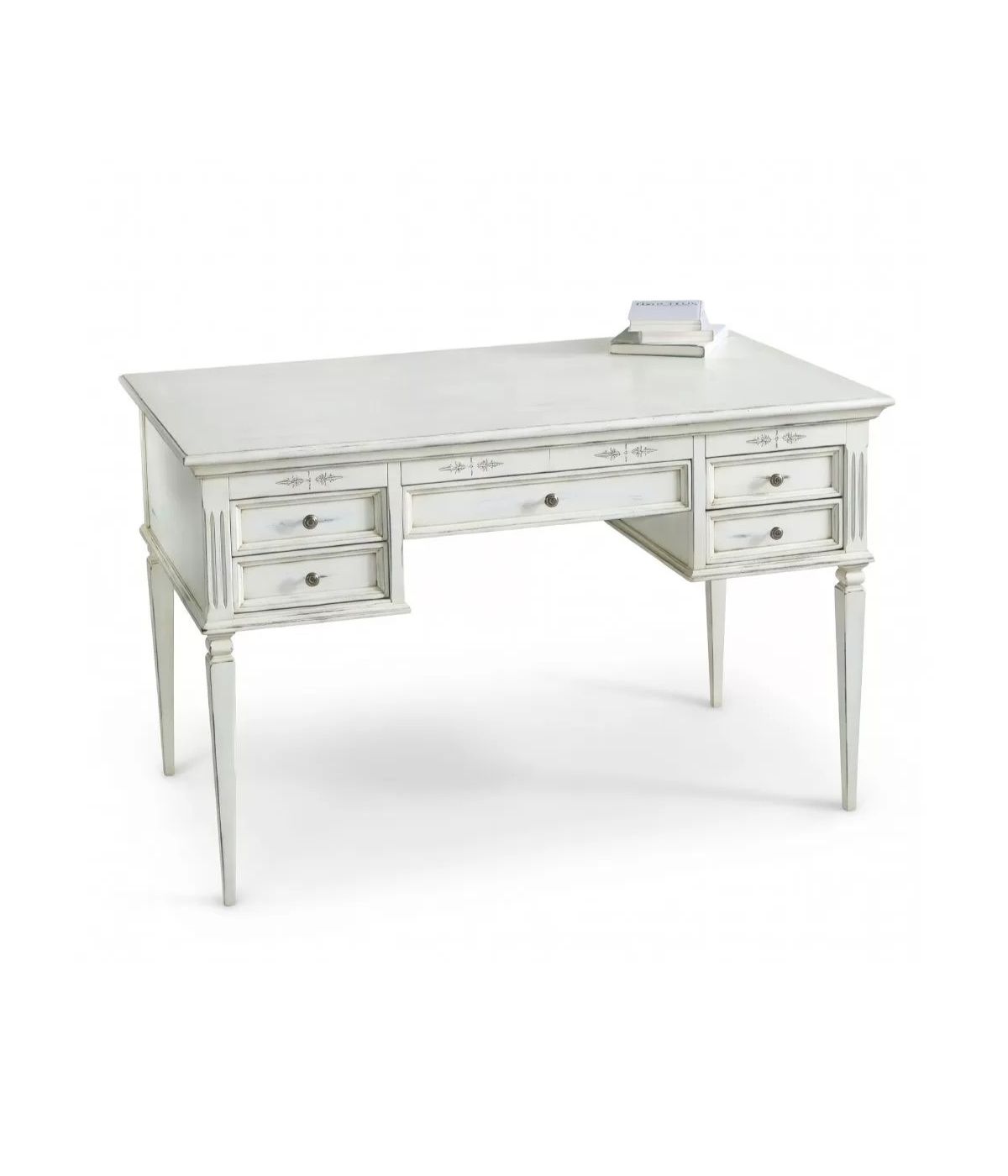 SCRIVANIA CLASSICA IN LEGNO BIANCO CONSUMATO 130x70x80