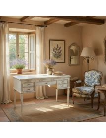 SCRIVANIA CLASSICA IN LEGNO BIANCO CONSUMATO 130x70x80