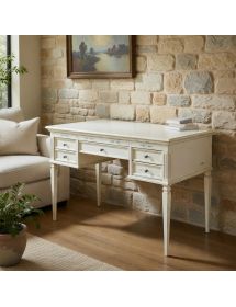 SCRIVANIA CLASSICA IN LEGNO BIANCO CONSUMATO 130x70x80