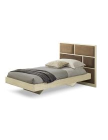 MOBILI 2G - Letto 1 piazza e mezzo imbottito tessuto legno rovere 150X205X110 vista frontale