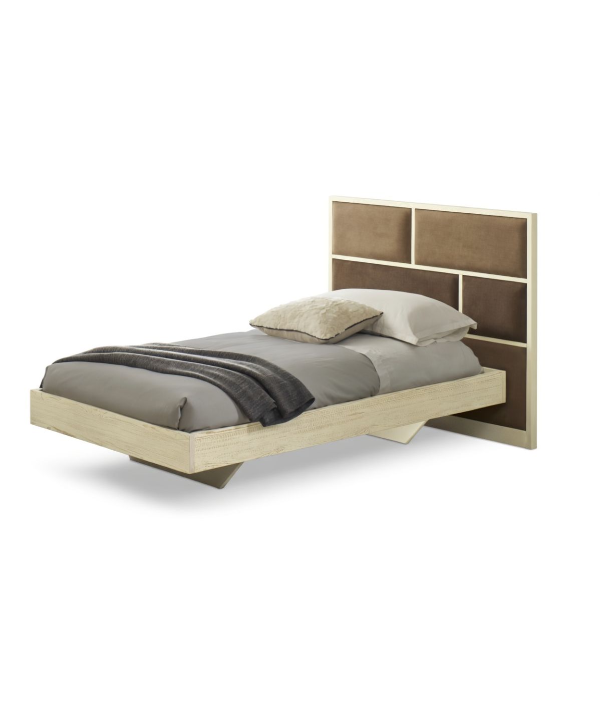 MOBILI 2G - Letto 1 piazza e mezzo imbottito tessuto legno rovere 150X205X110 vista frontale