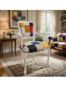 POLTRONA PARIGINA IMBOTTITA TESSUTO MULTICOLORE LEGNO BIANCO 55x45x85