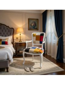 POLTRONA PARIGINA IMBOTTITA TESSUTO MULTICOLORE LEGNO BIANCO 55x45x85