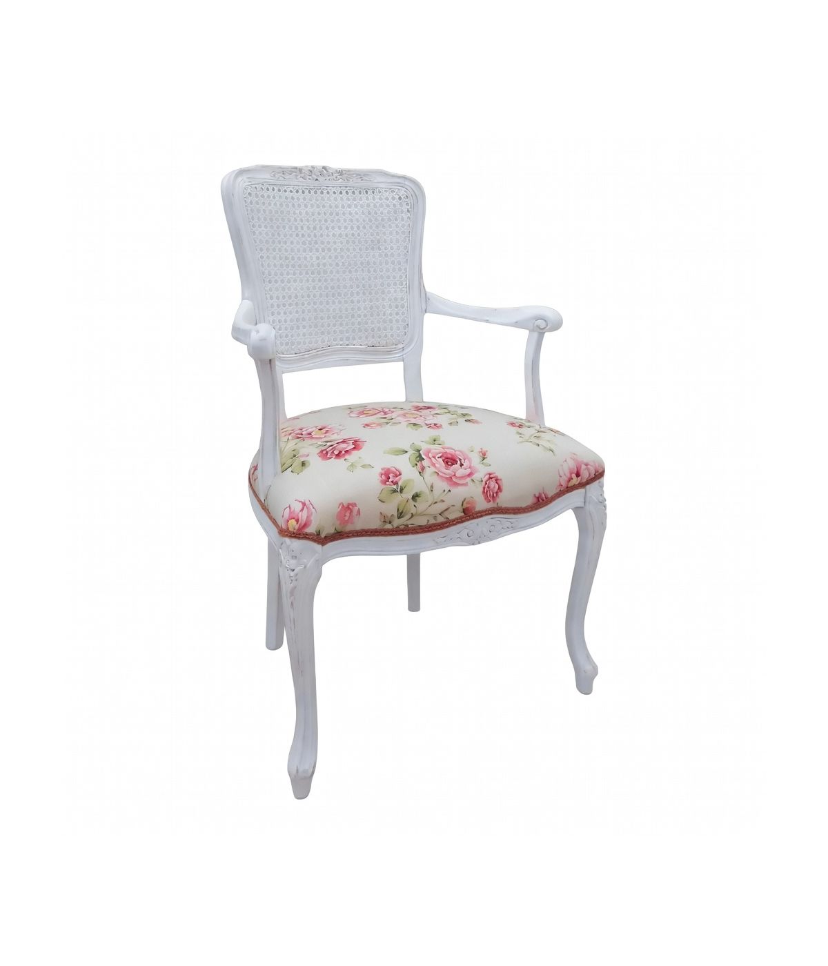 POLTRONA PARIGINA IMBOTTITA TESSUTO LEGNO SHABBY BIANCO