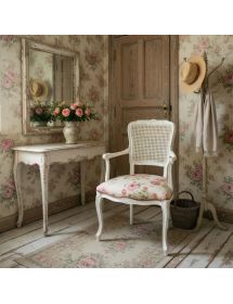 POLTRONA PARIGINA IMBOTTITA TESSUTO LEGNO SHABBY BIANCO