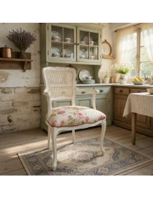 POLTRONA PARIGINA IMBOTTITA TESSUTO LEGNO SHABBY BIANCO