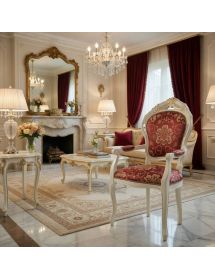 POLTRONA CLASSICA INTAGLIATA LEGNO BIANCO IMBOTTITA 59X58X108
