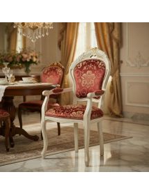 POLTRONA CLASSICA INTAGLIATA LEGNO BIANCO IMBOTTITA 59X58X108