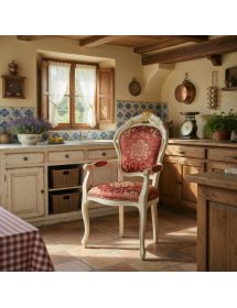 POLTRONA CLASSICA INTAGLIATA LEGNO BIANCO IMBOTTITA 59X58X108