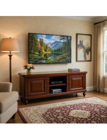 MOBILI 2G - Porta tv in legno arte povera 2 ante noce scuro 150X43X56 VISTA FRONTALE