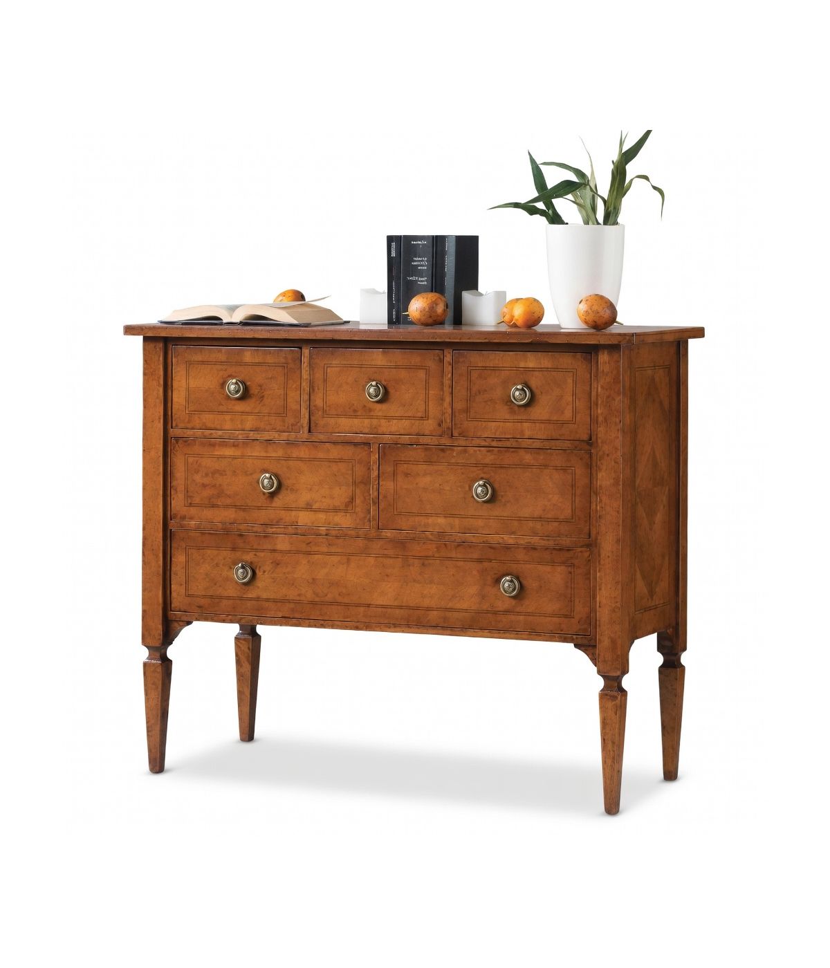 Cassettiera 6 cassetti Classica intarsio Legno bassano 100x40x87