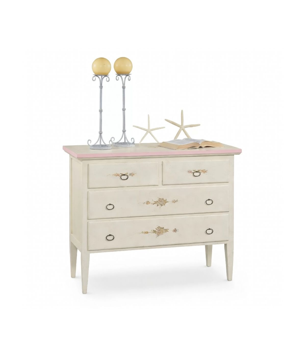 COMO 4 CASSETTI BIANCO FILO ROSA IN LEGNO 110x51x90 (1317)
