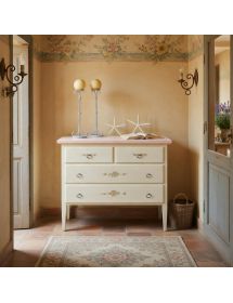 COMO 4 CASSETTI BIANCO FILO ROSA IN LEGNO 110x51x90 (1317)