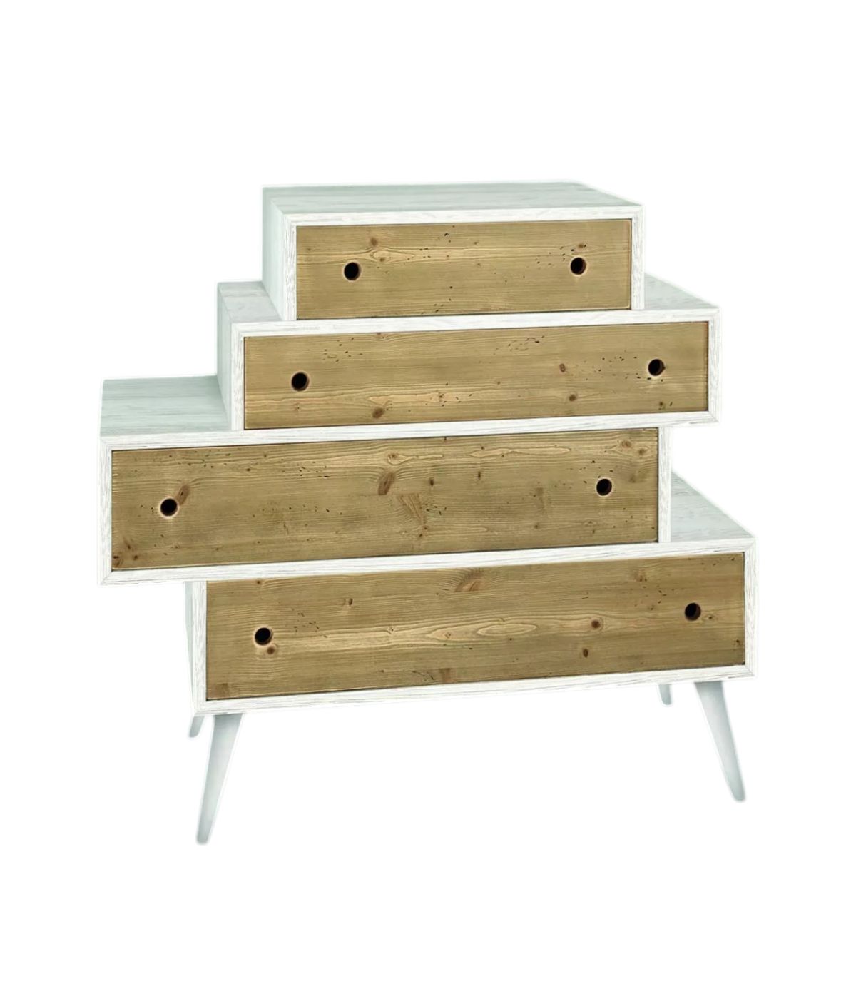 CASSETTIERA 4 CASSETTI IN LEGNO ABETE SPAZZOLATO BICOLORE 110X45X95 (878)