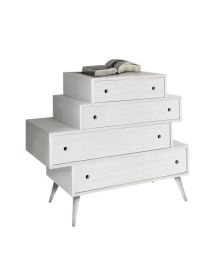 MOBILI 2G - CASSETTIERA 4 CASSETTI IN ABETE BIANCO SPAZZOLATO 110X45X95