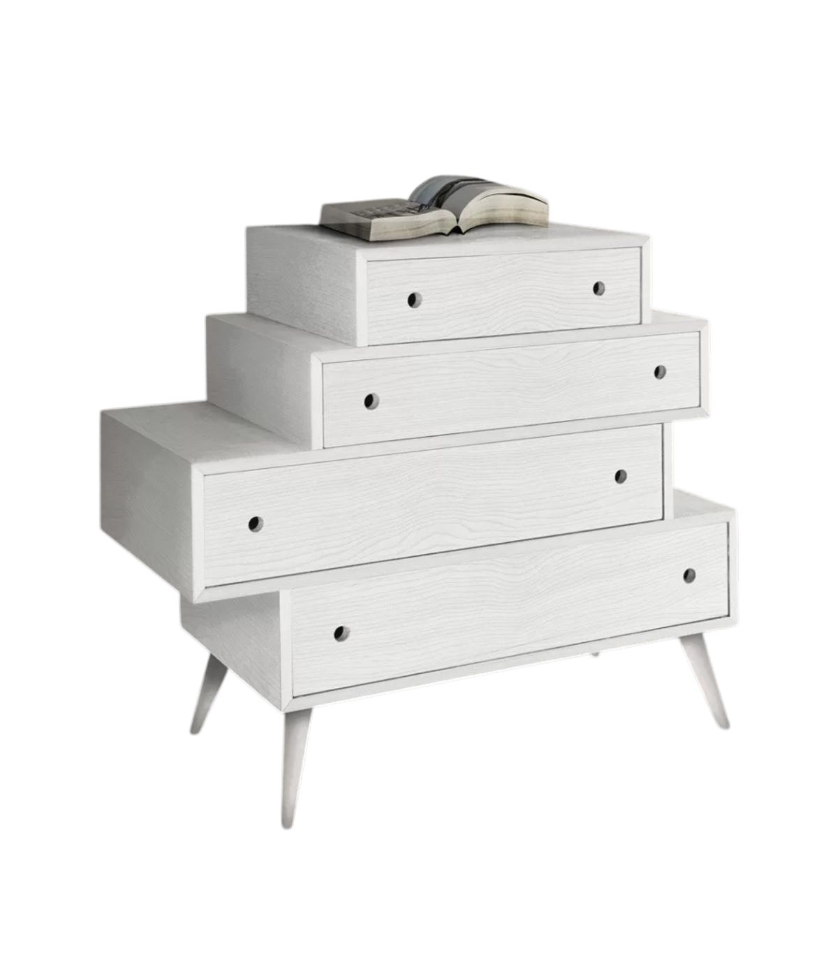 MOBILI 2G - CASSETTIERA 4 CASSETTI IN ABETE BIANCO SPAZZOLATO 110X45X95