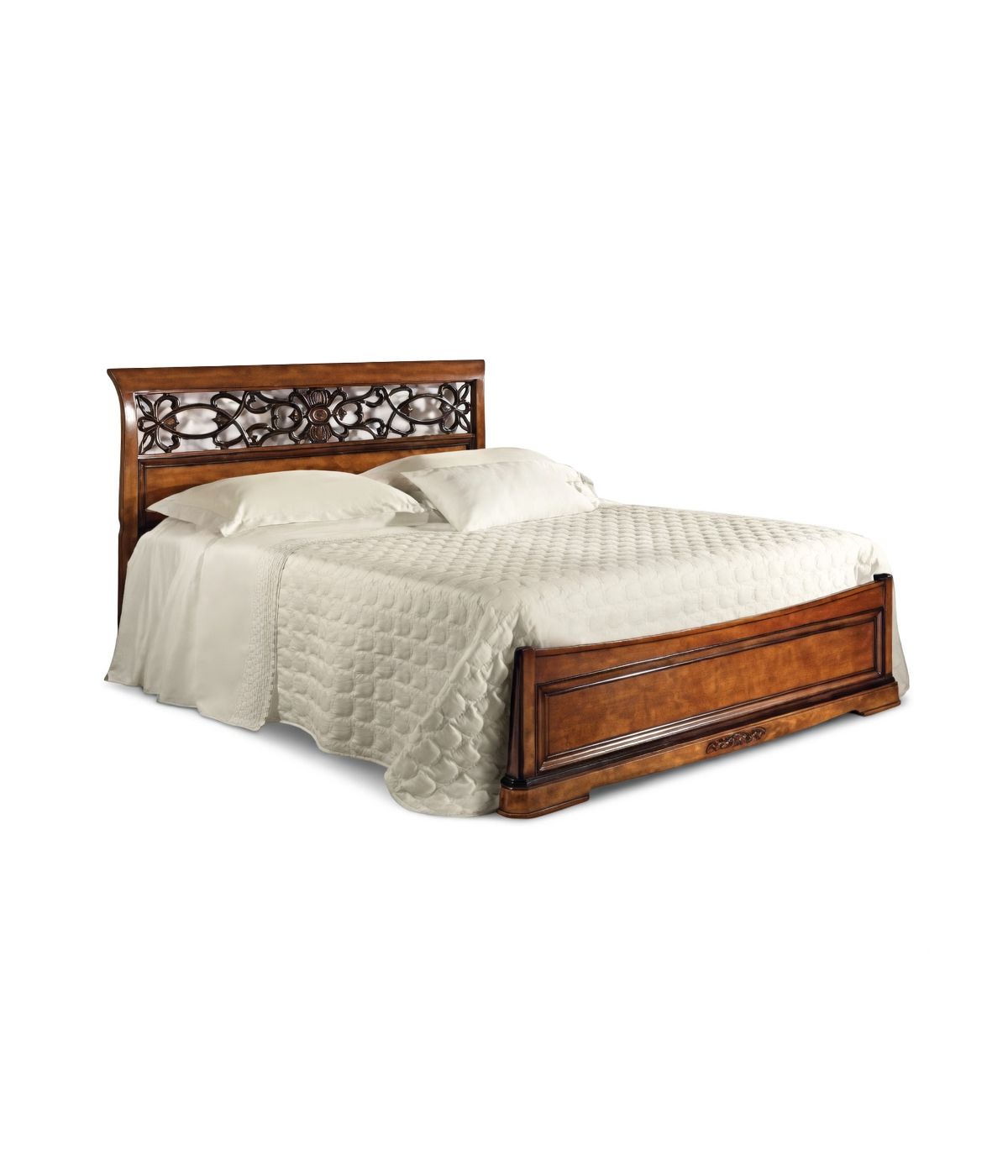 MOBILI 2G - LETTO MATRIMONIALE IN LEGNO ARTE POVERA TINTA NOCE 176X210X110