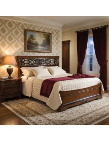 MOBILI 2G - LETTO MATRIMONIALE IN LEGNO ARTE POVERA TINTA NOCE 176X210X110