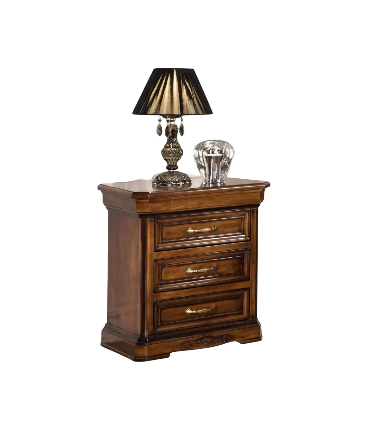 MOBILI 2G - Comodino 3 cassetti Classico Legno noce 56x39x64 VISTA FRONTALE
