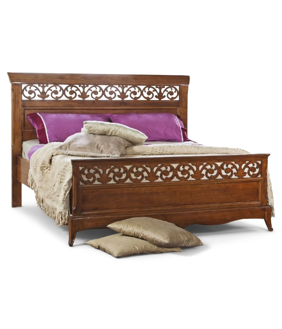 MOBILI 2G - Letto matrimoniale classico traforato legno noce bassano 180X216X120 vista frontale