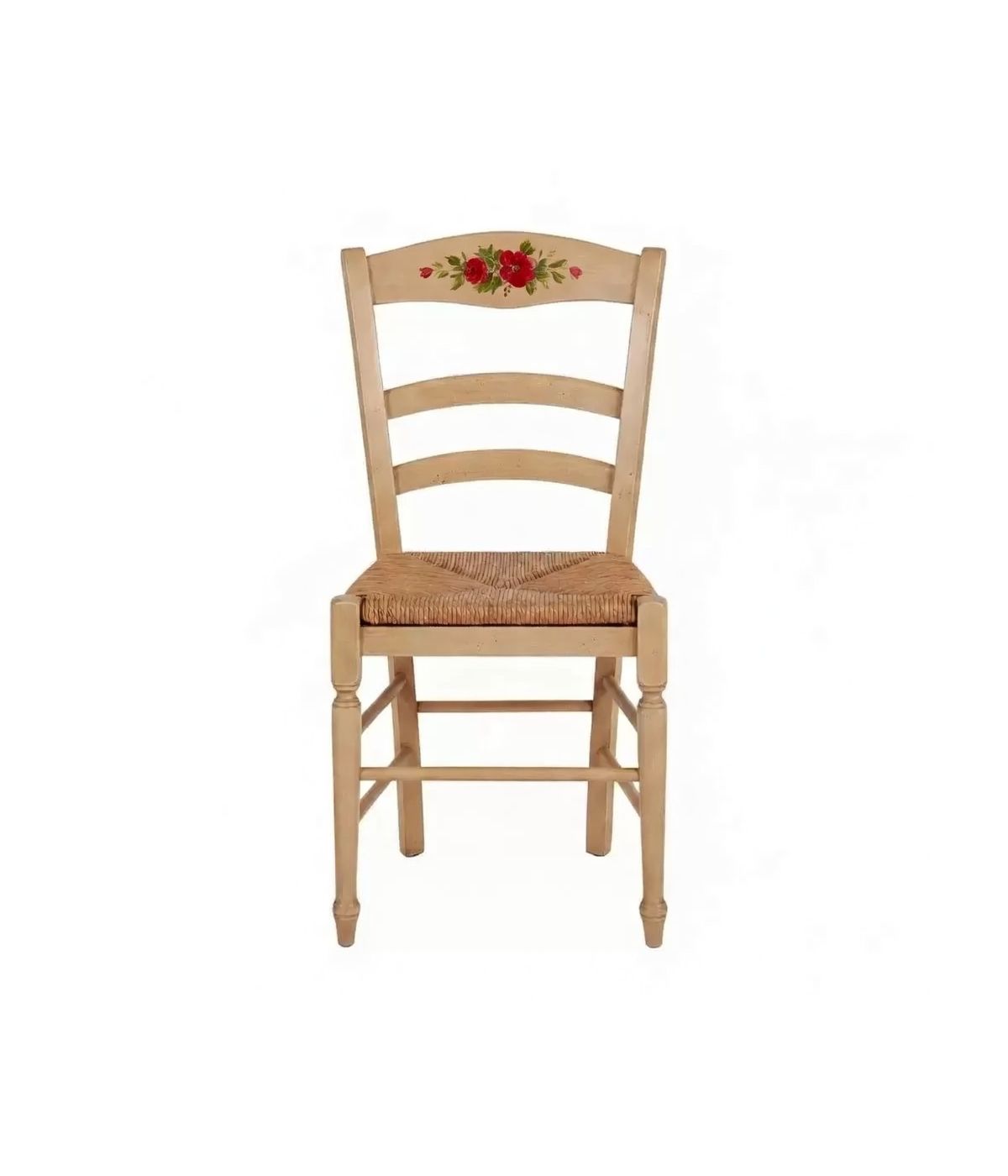 Sedia arte povera legno shabby avorio rosso seduta paglia 43x47x87 (1427)