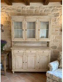 CRISTALLIERA 3 PORTE LEGNO SHABBY BIANCO ANTICATO 150x43x208