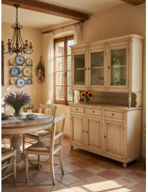 CRISTALLIERA 3 PORTE LEGNO SHABBY BIANCO ANTICATO 150x43x208