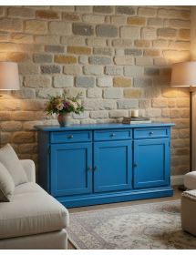 Madia Credenza arte povera Legno 3 Porte azzurro 156x42x85