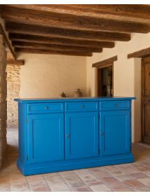 Madia Credenza arte povera Legno 3 Porte azzurro 156x42x85