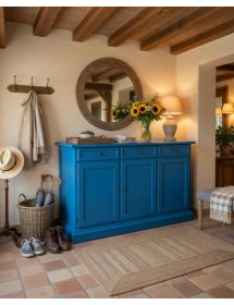 Madia Credenza arte povera Legno 3 Porte azzurro 156x42x85