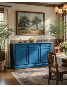 Madia Credenza arte povera Legno 3 Porte azzurro 156x42x85