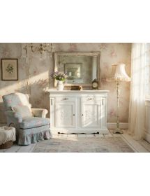 Credenza legno 2 porte 2 cassetti legno shabby bianco 170X55X123
