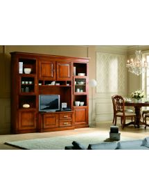 MOBILI 2G - PARETE ATTREZZATA PORTA TV IN LEGNO TINTA NOCE L.280 P.50 H.230